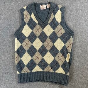 Vintage Club International Shetland Wool Argyle Sweater Vest Blue Mens Medium